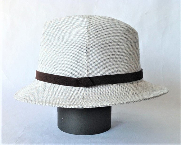 伝統織物のトップブランド塩沢織の中折帽子 微塵格子白地　Ｌサイズ 2枚目の画像