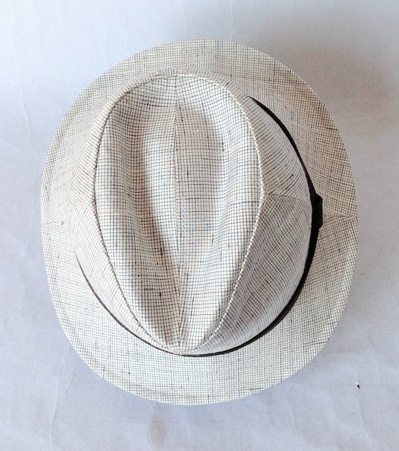 伝統織物のトップブランド塩沢織の中折帽子 微塵格子白地　Ｌサイズ 4枚目の画像