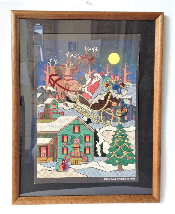 クリスマス飾り 塩沢織 貼り絵 Santa Claus is coming to town A