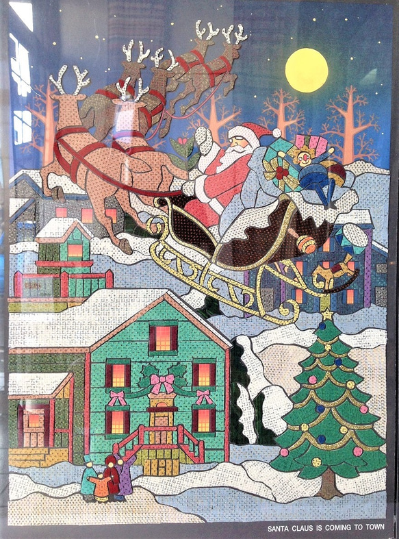 クリスマス飾り　塩沢織 貼り絵 Santa Claus is coming to town　Ａ 2枚目の画像