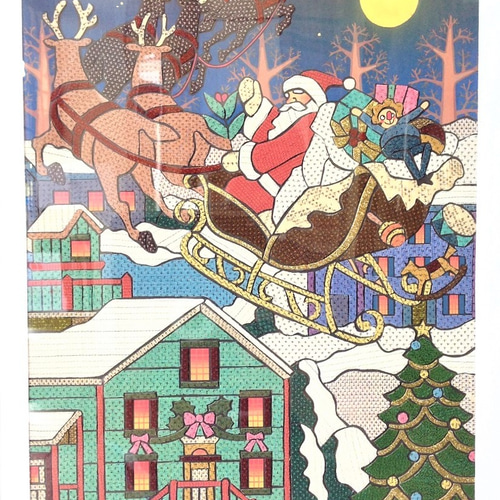 クリスマス飾り 塩沢織 貼り絵 Santa Claus is coming to town
