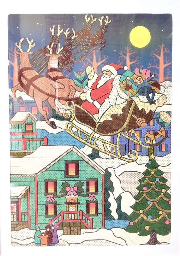 クリスマス飾り　塩沢織 貼り絵 Santa Claus is coming to town　Ｂ 2枚目の画像