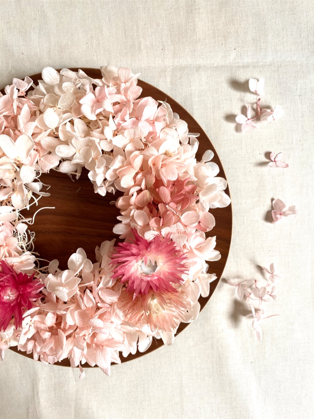 かわいいピンクのあじさいのリース pink 22センチ プリザーブド