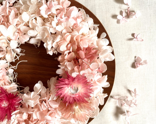 かわいいピンクのあじさいのリース pink 22センチ プリザーブド