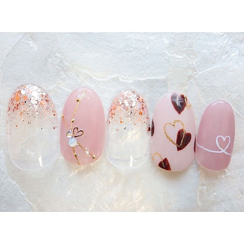 現品ネイルチップ バレンタインネイル ハートネイル ちゅるんネイル  
