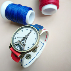 【手縫い・手染め】トリコロール☆腕時計 1枚目の画像