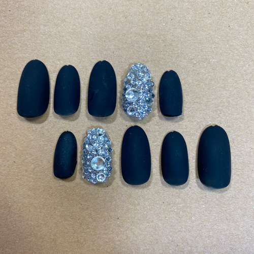 オーダー】ネイルチップ クロム ブラック 埋め尽くし ネイルケア