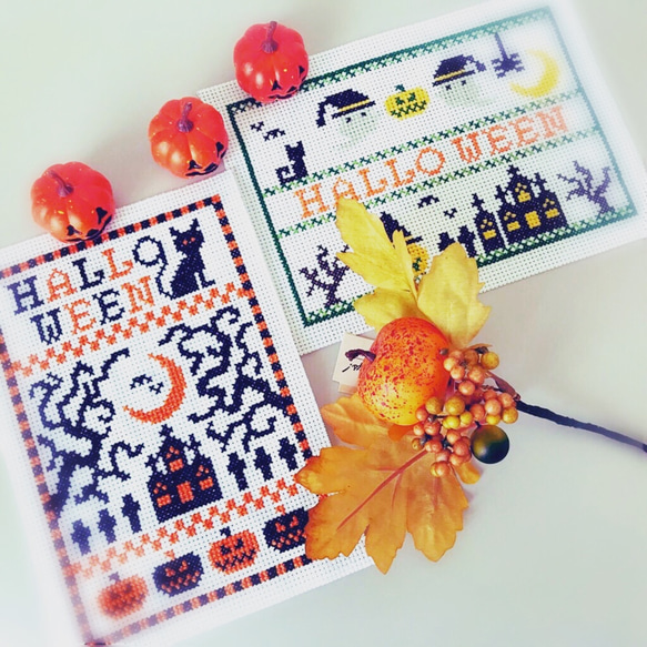 2種類ハロウィン図案セット クロスステッチ刺繍 クロスステッチ刺繍で