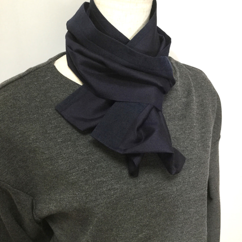 濃紺紬ジョガーパンツ＋ストール＊裏地付き＊着物リメイク ロング