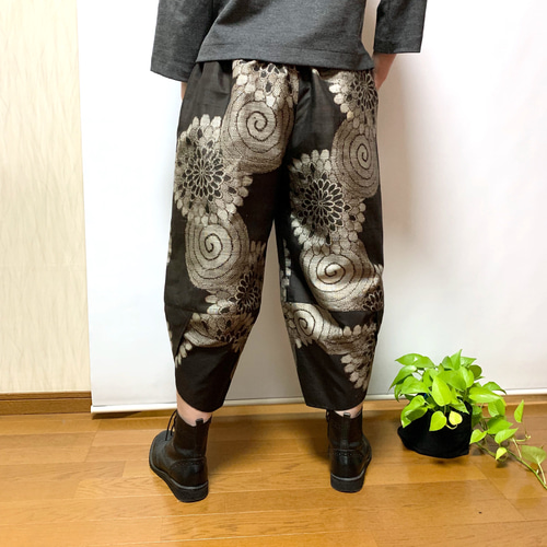 大柄泥大島＊サルエルパンツ＋ストール＊裏地付き＊着物リメイク