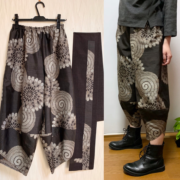 ちょっと長め丈＊大柄泥大島＊サルエルパンツ＋ストール＊裏地