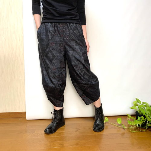 大島紬サルエルパンツ＋ストール＊裏地付き＊着物リメイク