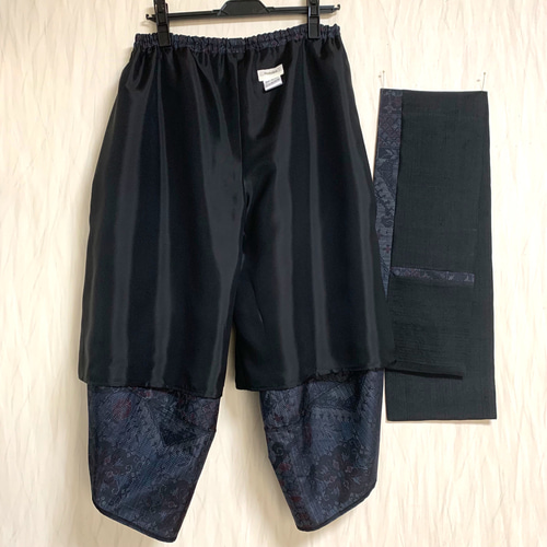 大島紬サルエルパンツ＋ストール＊裏地付き＊着物リメイク