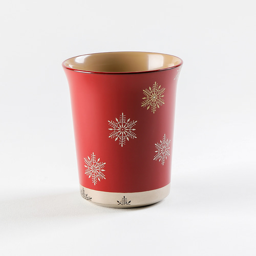 伝統工芸 輪島塗 マグカップ(反形) 「スノークリスタル蒔絵～朱内白塗