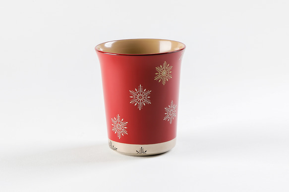 伝統工芸 輪島塗 マグカップ(反形) 「スノークリスタル蒔絵～朱内白塗