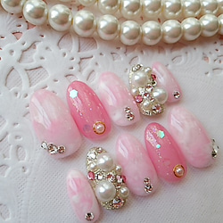 pink marble♡スワロフスキージェルnail☆ 2枚目の画像