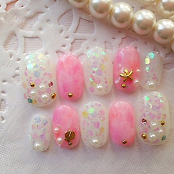 マーメイドpink♡shell&star fish☆ジェルnail 1枚目の画像