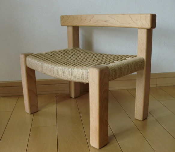 子供椅子ハンドメイド木の家具キッズチェア手編みの座面ペーパーコード