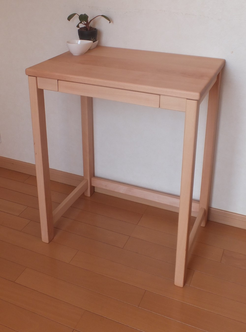 ナチュラルデスク、机、ビーチ材・(クリアー仕上げ、引出し付き)