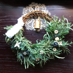 クリスマスハーフリース（レッド）アイアンベル付 ドライフラワー