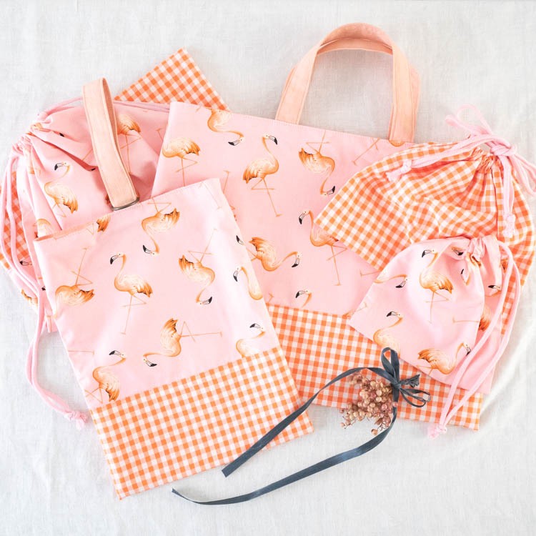 入園 入学 5点セット レッスンバッグ シューズバッグ お弁当袋 体操服入れ コップ袋 フラミンゴ＃ピンク