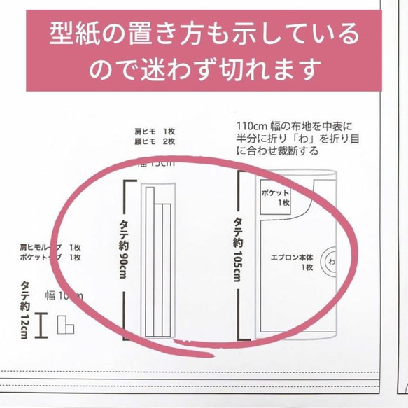 【型紙】後ろまで布がある大人用エプロンの型紙 必要巾110cm幅×1.5m apron-2-pattern【商用利用可】 7枚目の画像