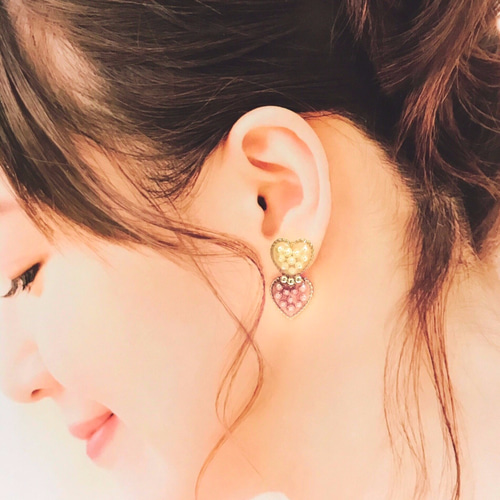 キュート♡ 二つのハートが可愛いレジンピアス/イヤリング No.7 ピアス 