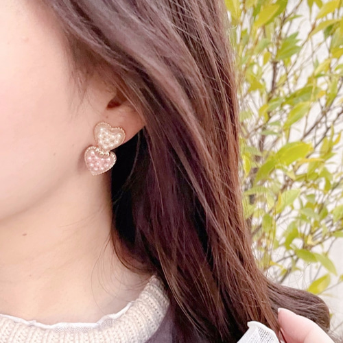 キュート♡ 二つのハートが可愛いレジンピアス/イヤリング No.7 ピアス 