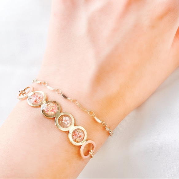 flower petals bracelet <ピンク>【サイズ調整可】No.103 6枚目の画像