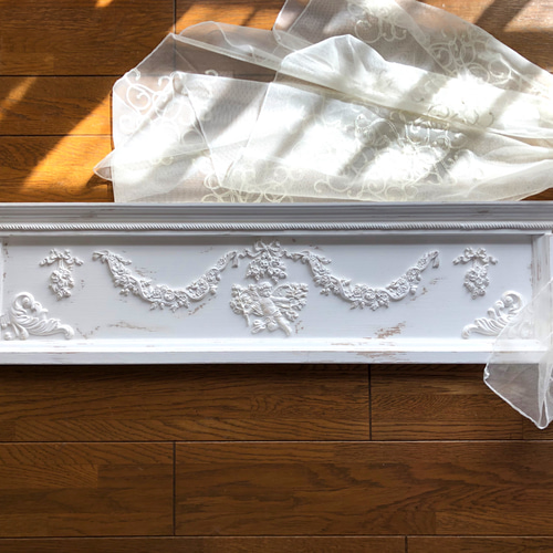 リボンガーランドエンジェルパネルホワイトモチーフ庇無し壁飾りボード