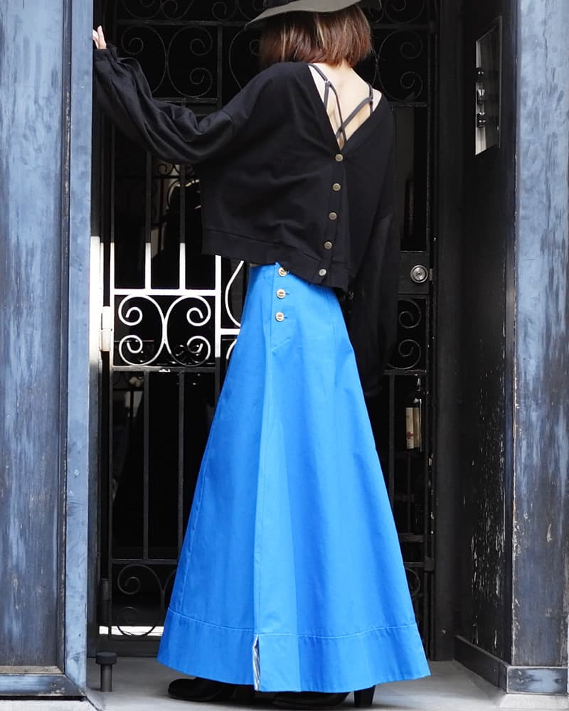 ロイヤルブルーが目を惹くコットン100%マキシ丈のテントライン スカート【gri:n ai】