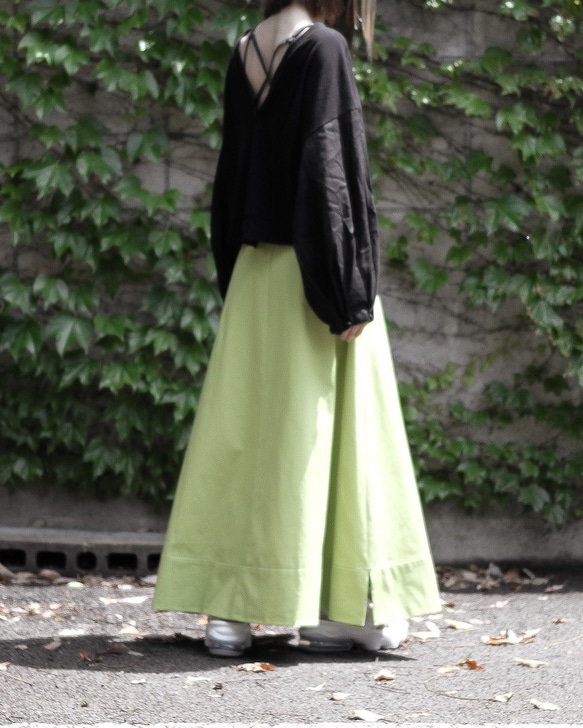 爽やかライムカラー・マキシ丈のテントライン スカート【gri:n ai】 8枚目の画像