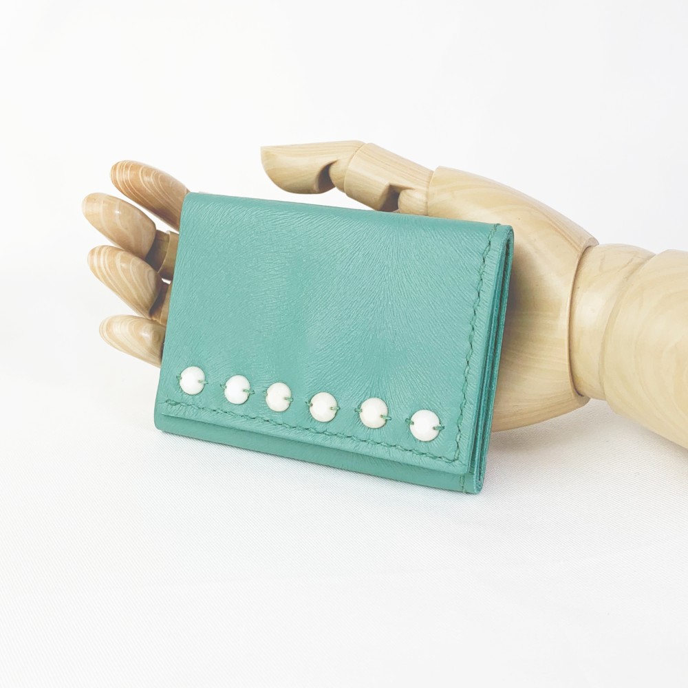 [コンパクト]本革三つ折り財布(エメラルドグリーン)