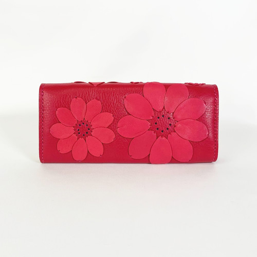 フラワー柄 長財布 レッド ピンク　バレンタイン限定 大人の愛され革財布(ピンク) 収納たっぷり 長財布 Z-chan(じいちゃん