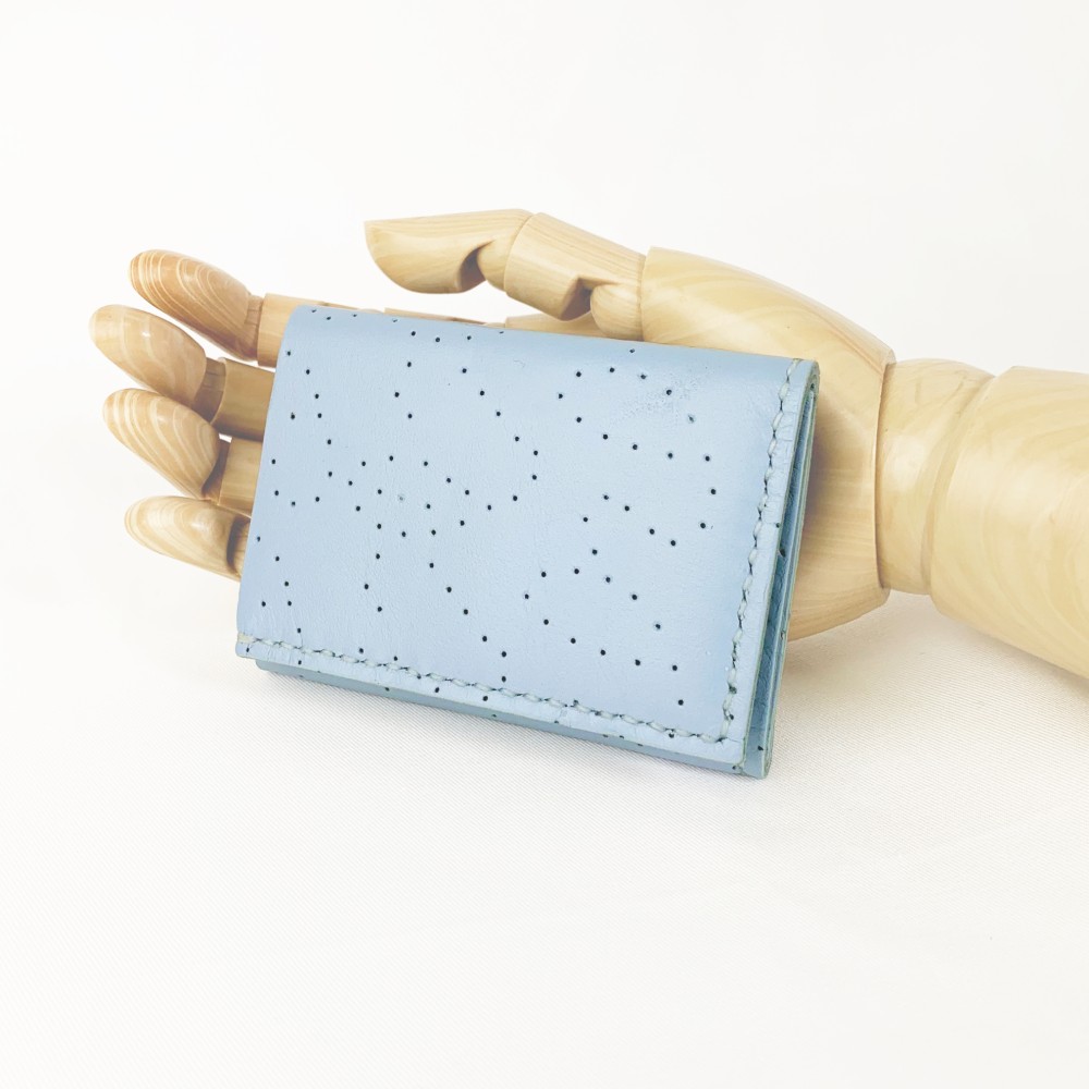 [コンパクト]本革三つ折り財布(水色)