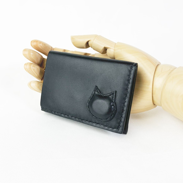 コンパクト]本革三つ折り財布(黒) 猫 三つ折り財布 Z-chan