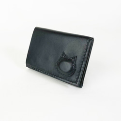 [コンパクト]本革三つ折り財布(黒)　猫 2枚目の画像