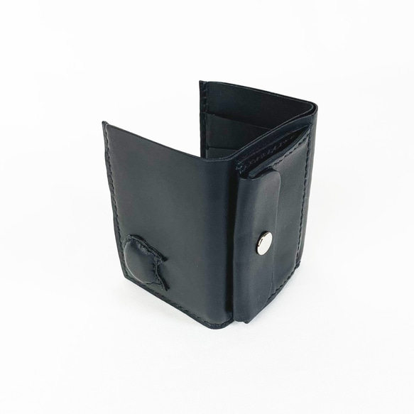 [コンパクト]本革三つ折り財布(黒)　猫 4枚目の画像