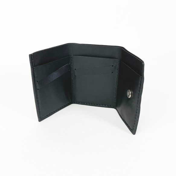 [コンパクト]本革三つ折り財布(黒)　猫 6枚目の画像