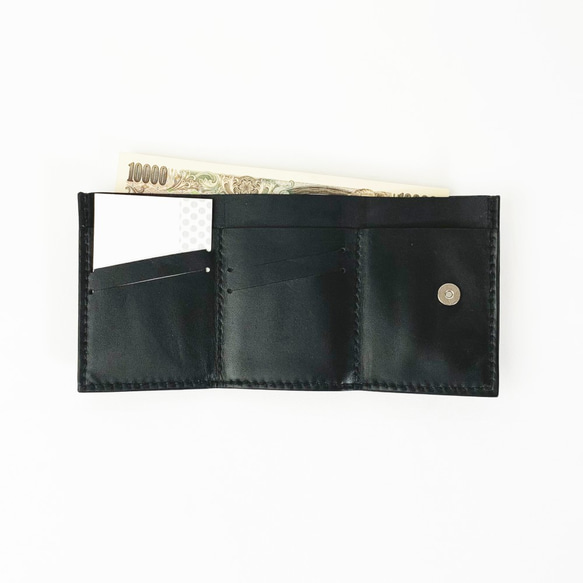 [コンパクト]本革三つ折り財布(黒)　猫 7枚目の画像