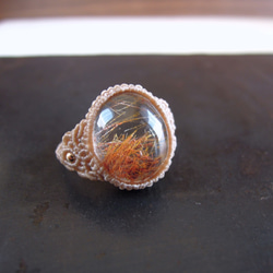 cord:0.25mm ルチルクォーツ　マクラメリング　bei　指輪　天然石アクセサリー 3枚目の画像