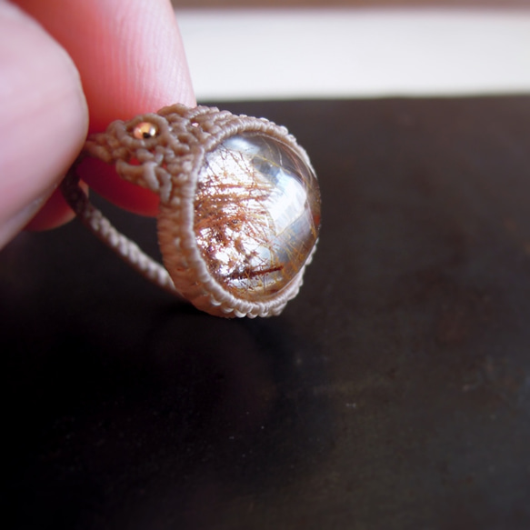 cord:0.25mm ルチルクォーツ　マクラメリング　bei　指輪　天然石アクセサリー 4枚目の画像