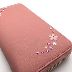 ☆HopeStaR☆さくらピンクの春財布♡スマホも入る♬スワロデコ&本革仕立て 2枚目の画像
