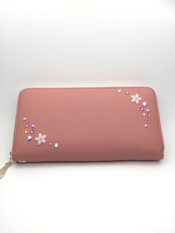 ☆HopeStaR☆さくらピンクの春財布♡スマホも入る♬スワロデコ&本革仕立て 3枚目の画像