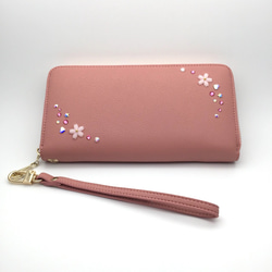 ☆HopeStaR☆さくらピンクの春財布♡スマホも入る♬スワロデコ&本革仕立て 4枚目の画像