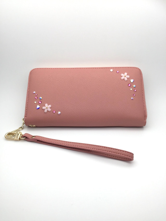 ☆HopeStaR☆さくらピンクの春財布♡スマホも入る♬スワロデコ&本革仕立て 4枚目の画像