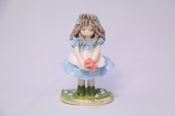 陶器人形　ミニブーケシリーズ　水色 5枚目の画像