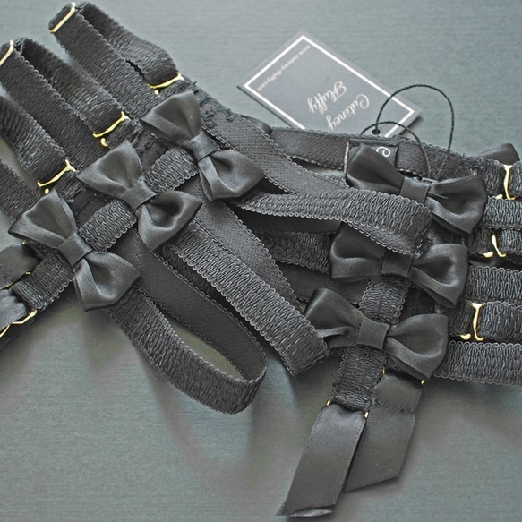 Strappy Bow♥　リングガーター　リボン　ガーターベルト　キャットガーター　靴下留め　黒 4枚目の画像
