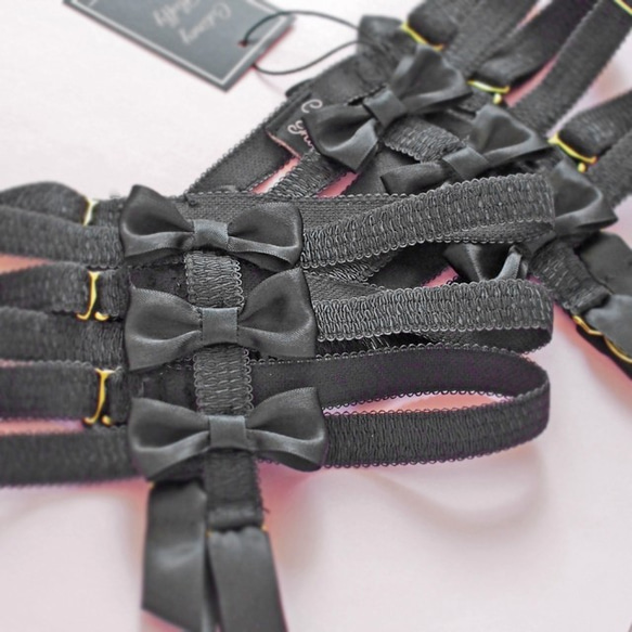 Strappy Bow♥　リングガーター　リボン　ガーターベルト　キャットガーター　靴下留め　黒 6枚目の画像