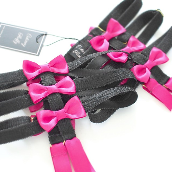 Strappy Bow♥　リングガーター　リボン　ガーターベルト　靴下留　キャットガーター　ホットピンク　ゴールド 3枚目の画像